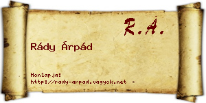 Rády Árpád névjegykártya